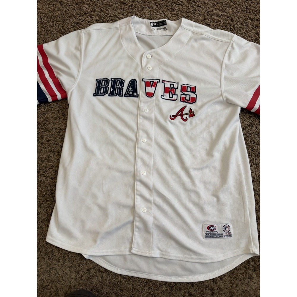 True Fan Atlanta Braves Baseball Jersey White MLB Baseball Button Up Mens Size L